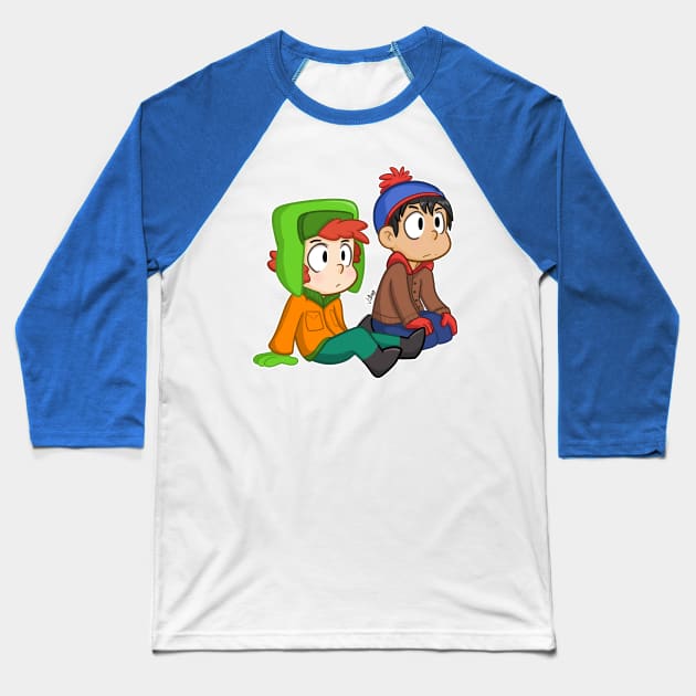 South Park Besties - Kyle and Stan Baseball T-Shirt by geekmythology